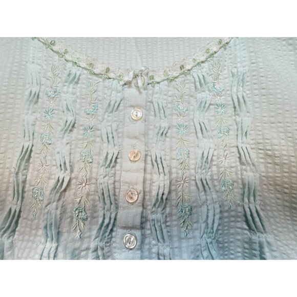 Miss Elaine Women's Nightgown Dress Sleepwear Size M White Green Floral Embroide - Picture 5 of 14